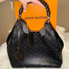 This Beautiful Louis Vuitton Monogram Mahina Carmel Hobo Bag In Black Isn’t Nearly As Worn As It Needs To Be! She Needs A New Home Asap! Luxury Double Handle Shoulder Bag In Signature Coated Canvas, Black Monogram Canvas Top Handle Bag, Black Monogram Canvas Shoulder Bag For Everyday Use, Black Shoulder Bag In Signature Coated Canvas For Travel, Black Signature Coated Canvas Shoulder Bag For Travel, Black Monogram Canvas Bag For Everyday Use, Black Monogram Canvas Bag With Handles, Black Monogram Canvas Bags For Everyday Use, Black Monogram Canvas Bag With Branded Hardware