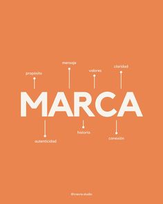 an orange background with the words marca written in white on top of each other