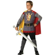 Step into the role of a brave knight with this detailed costume. Loyal Knight, Halloween Costume for Children, Boys Size M (8), by Way to Celebrate includes a tunic with an attached cape, pants, shin guards, and a belt. Designed for comfort, this costume is perfect for any child ready to embark on heroic adventures this Halloween. Your little knight will feel ready to defend the kingdom in this authentic-looking outfit. It's perfect for trick-or-treating or costume parties where they can showcase their bravery and chivalry. Color: Gray. Knight Costume For Kids, Fantasia Diy, Knight Halloween Costume, Costume Chevalier, Medieval Knight Costume, Knight Halloween, Knight Costume, Medieval Costume, Halloween Fancy Dress