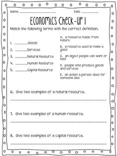 the worksheet for economic check - up is shown in black and white with dots