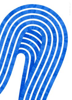 a blue and white poster with wavy lines in the shape of a person's head