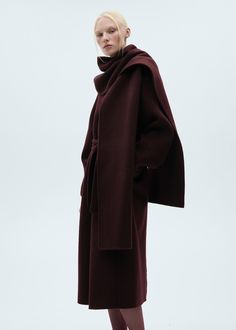 Detachable scarf wool coat - Women | MANGO USA Mango Coats, Brown Wool Coat, Burgundy Jacket, Burgundy Fashion, Red Turtleneck, Wool Coat Women, Long Winter Coats, Long Wool Coat, Classic Coats