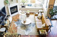 an overhead view of a living room with furniture