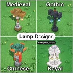 four different types of lamp designs for the minecraft game, with text that reads medieval gothic