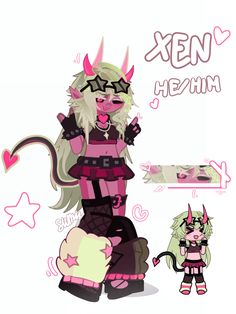 an image of a cartoon character with horns and demon hair, sitting next to another character