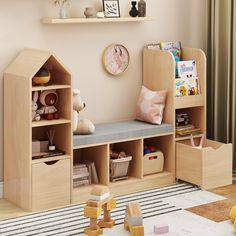 a child's room with toys and bookshelves