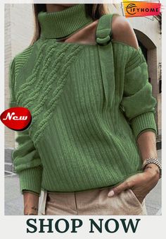 Plain Long Sleeve Casual Sweater Cutout Sweater Sleeves, Cutout Turtleneck Sweater, Cozy Womens Sweaters, Classy Sweater, Casual Turtleneck, Plus Size Pullover, Cutout Sweater, Elegant Sweater, Clothing Factory