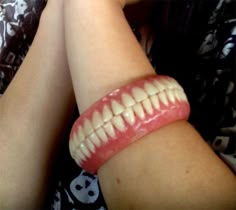 Cute Word Bracelets, Woman Piercings, Weird Bracelets, Weird Core Jewelry, Teeth Necklace Aesthetic, Jewelry Made Of Teeth, Weird Necklaces Aesthetic, Teeth Bracelet, Gore Fashion