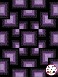 a black and purple quilt with squares in the center, on top of it is an image