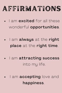 an affirmation with the words affirmations written in black on pink background