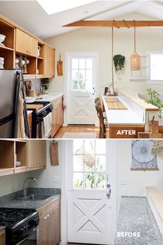 before and after photos of a kitchen remodel