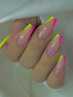 neon green and hot pink chevron tips with glitter