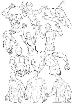 an image of a man's body in various poses and positions, drawn by hand