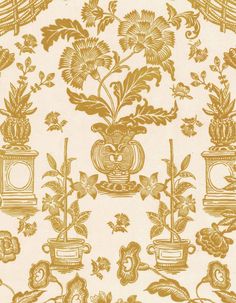 an old wallpaper with gold flowers and plants on white background, from the early 20th century