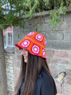 Granny Square orange pink Summer Hat has been carefully made for you with its stylish and eye-catching design. You will love the harmony of two colors and you will shine in the sun. Warm and lively colored soft cotton threads are used. *It is one size fits all* Do not hesitate to contact me for bucket hats in the desired colors. Washing information It can be washed in the hand wash program at 36F / 30C. You can lay it on a flat surface and dry it. Wish you have a good time in my shop. Thank you Pink Handmade Sun Hat For Festival, Retro Pink Wide Brim Hat, Retro Pink Summer Hat, Playful Pink Crochet Hat, One Size Fits Most, Pink Crochet Hat, Fun Style, Trendy Pink Crochet Cap Hat, Playful Pink Beanie Hat, Trendy Pink Crochet Cap, Trendy Pink Crochet Hat