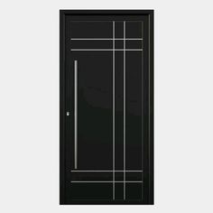 an image of a black door with white lines on the front and side paneling