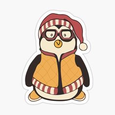 a penguin with glasses and a hat on it's head is wearing a scarf