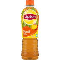 a bottle of lipton peach tea on a white background