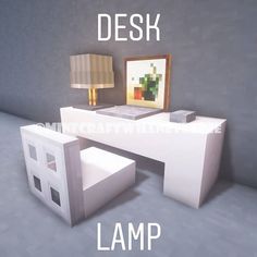 a computer desk with a lamp on top of it