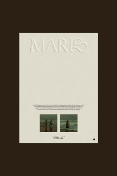 an advertisement for marrs with two people walking in the water