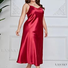 Lasaky - Premium Plus-Size Elegant Nightgown: Womens Luxe Satin Cowl Neck Cami Maxi Dress for Utmost Comfort and Style Elegant Loungewear, Kimono Gown, Cowl Neck Cami, Plus Size Sleepwear, Plus Lingerie, Satin Sleepwear, Cami Maxi Dress, Floral Kimono, Satin Wedding