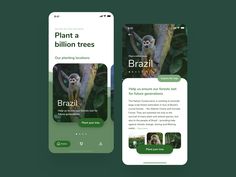 two mobile screens showing the different types of plants and animals that are native to brazil