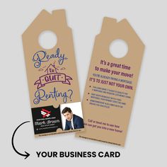 two door hangers with an image of a man in a suit and tie on them