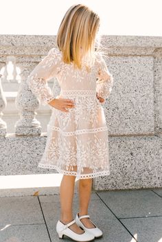 Mini Sicily Dress With Long Sleeve – Ivy City Co White Dress Kids, Lace Frocks, Thanksgiving Dress, White Lace Fabric, Lace Layers, Most Beautiful Dresses, Holiday Party Dresses, Everyday Dresses, Stunning Dresses