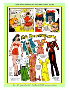 an old fashion comic strip with women's clothing and clothes on it, including dresses