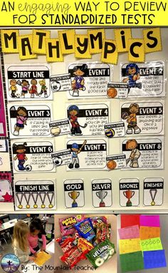 a bulletin board with the words, i am engaging ways to review math - olympics