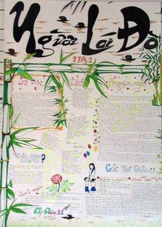 a poster with writing on it and bamboo