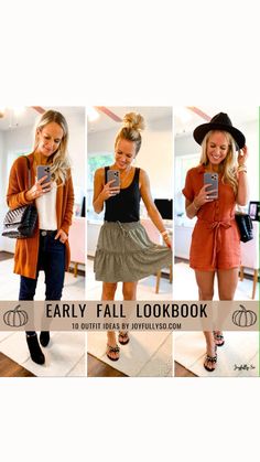 Several outfit ideas

More: https://www.joyfullyso.com/early-fall-outfit-idea-lookbook/ Fall Lookbook, Early Fall Outfit, Autumn Dress, Weekend Outfit, Early Fall, Fall Street Style, Lookbook Outfits