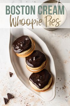 boston cream whoopie pies on a white plate