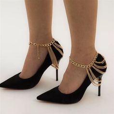 It’s A Very Beautiful Pair Of Gold Chain Heels Anklet Or Can Be Also Used As Arm Bracelet.You Can Place More Than One Order For One Shipping We Have Other Options In Anklet Please Feel Free To Ask Chic Gold Ankle Wrap Heels, Gold Chic Ankle-wrap Heels, Elegant High Heels With Chain, Elegant Chain Heels For Party, Elegant Heels With Gold Chain For Party, Elegant Chain Detail Ankle Strap Heels, Elegant Chain Ankle Strap Heels, Elegant Ankle Strap Heels With Chain, Gold Chain Heels For Party