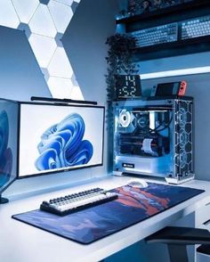 a desktop computer sitting on top of a white desk