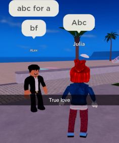 two people talking to each other in front of a tree and the words abc for a bf