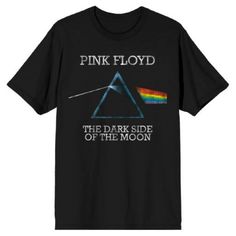 Take a trip to the dark side of the moon with your favorite rock band when you get this mens Pink Floyd Dark Side of the Moon album cover black graphic tee! The Pink Floyd Dark Side of the Moon rock band album cover fan apparel is a mens black graphic tee made of 100% high-quality, premium cotton material and includes a short sleeve design that looks and feels great to wear in warm weather. The Pink Floyd rock band album cover fan merchandise features a bright, bold graphic, professionally print Moon Album Cover, Pink Floyd Album Covers, Pink Floyd Albums, Pink Floyd Shirt, Pink Floyd Dark Side, Black Shorts Men, Moon Rock, Black Short Sleeve Shirt, Dark Side Of The Moon