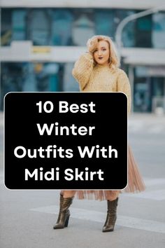 White Skirt In Winter Outfit, Winter Outfits With Midi Skirts, Dressy Skirts Outfits, Pencil Skirt Winter Outfit, Sweater Skirt Outfit Winter, Midi Skirt Winter Outfit, Sweater Boots Outfit, New York City Outfits Winter, Pencil Skirt Outfits Winter