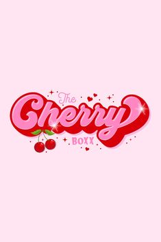 the cherry boy logo is shown on a pink background with stars and cherries around it