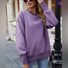 Purple Crewneck Sweatshirt. Size Xl. This Is New Without Tags. Purple Crewneck, Saint John, Costume Intero, Hipster Fashion, Casual Fits, Cotton Style, Long Sleeve Sweatshirts, Pullover Styling, Outfit Sets