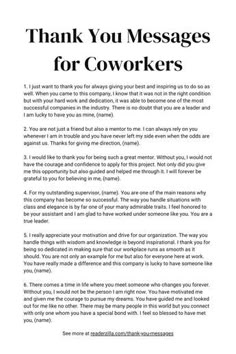 a thank letter to someone for coworkers