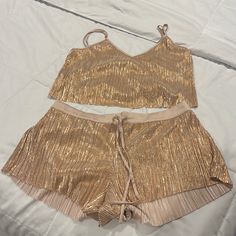 Beautiful Gold Night Set. Medium Too And Bottom. Never Worn. New With Tags. Gold Pajamas, Gold Night, Night Set, Golden Hour, Victoria Secret, Women's Intimates, Victoria's Secret, Slip On, Cream