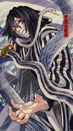 an anime character holding a snake in his hand