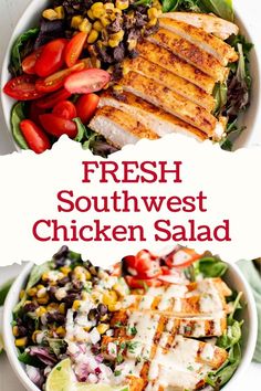 a bowl of Southwest Chicken Salad. Lime Cilantro Dressing, Chicken Salad Chick, Chicken Beans, Lettuce Salad Recipes, Southwest Chicken Salad, Spicy Salad, Cilantro Dressing, Salad Salad, Southwest Chicken