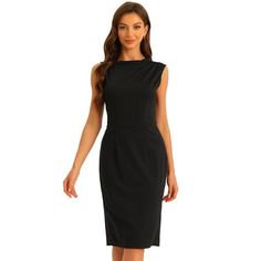 This dress is made up of several design points: sleeveless, knee length, concealed back zip, pleated front tops, sheath dress. Suit for summer and for many occasions, such as business outfit, work office style, wedding guest, cocktail party. Pair it with the black heels for many occasions. MODEL SHOW: Regular Fit. Wear in size XS. Size----------Total Length----------Shoulder Width----------Chest Girth----------Waist Girth----------Hip Girth XS----------------40.3---------------13.8-------------- Sleeveless Mini Dress With Side Zipper For Work, Fitted Sleeveless Mini Dress For Office, Elegant Sheath Mini Dress With Side Zipper, Sleeveless Midi Dress For Business, Elegant Sleeveless Midi Dress With Side Zipper, Formal Sleeveless Bodycon Dress With Side Zipper, Sleeveless Bodycon Midi Dress For Office, Elegant Fitted Sleeveless Dress With Side Zipper, Sleeveless Work Dresses With Side Zipper