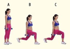 a woman is doing exercises with dumbbells for her waist and back, while the lower half of her body looks like she's in motion