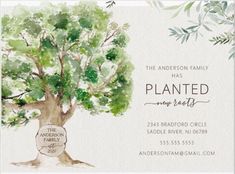 a watercolor painting of a tree with the words planted may birth on it