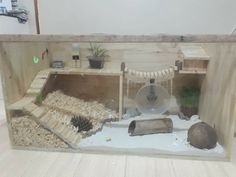 an animal habitat with rocks and plants in it