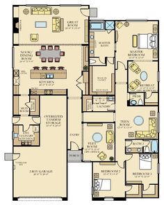 the floor plan for a two story home with three bedroom and an attached garage area