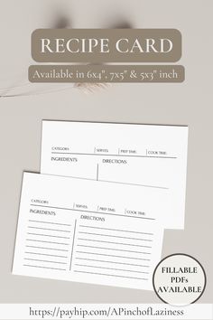 This recipe card template is here to help you organize your favorite recipes and make a clean and neat recipe binder. Recipe Card Template, Recipe Cards Template, Printable Recipe Cards, Planner Inspiration